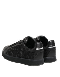 Dolce & Gabbana Black Floral Lace Low Top Sneakers Women's Shoes