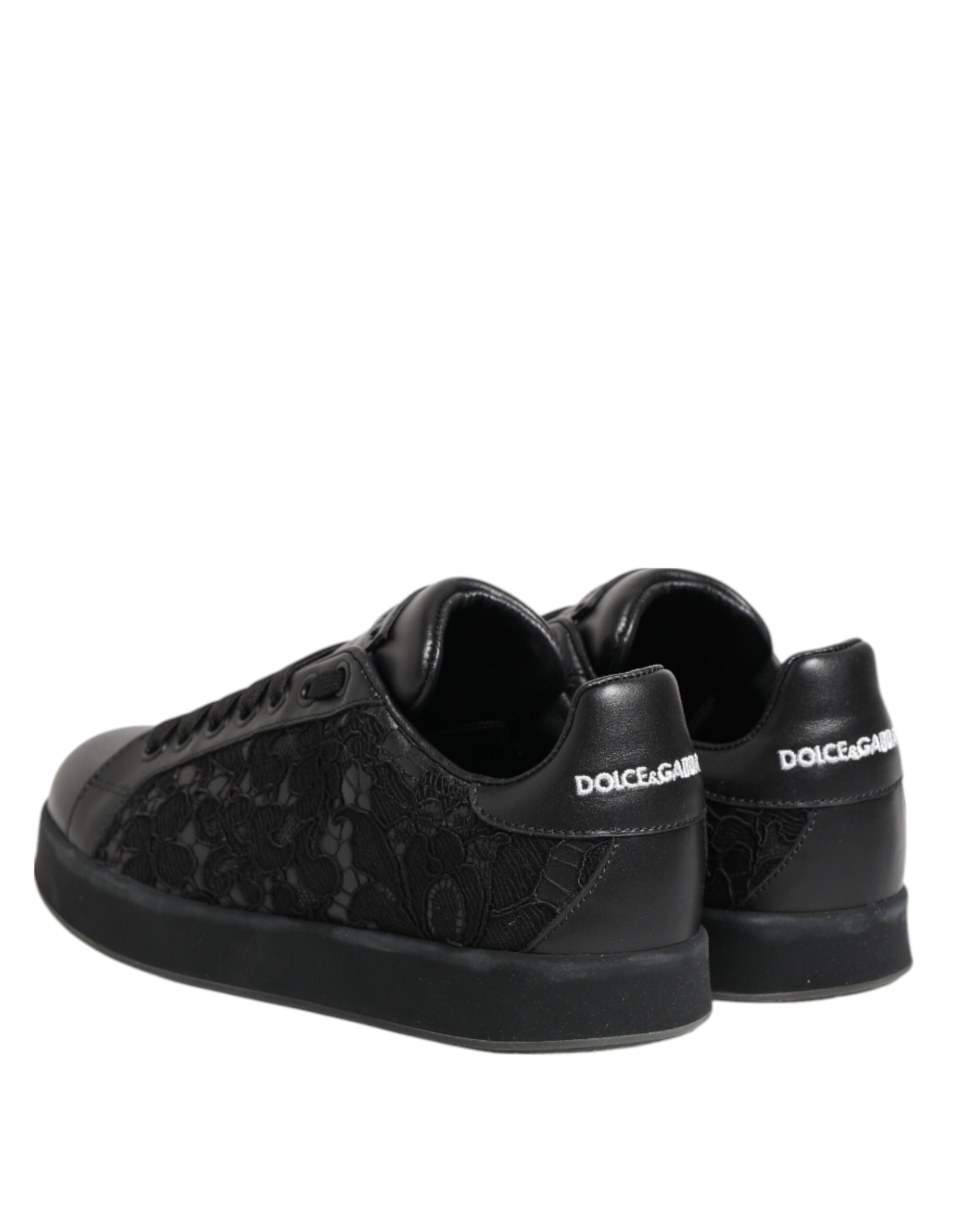 Dolce & Gabbana Black Floral Lace Low Top Sneakers Women's Shoes