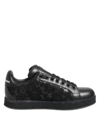 Dolce & Gabbana Black Floral Lace Low Top Sneakers Women's Shoes
