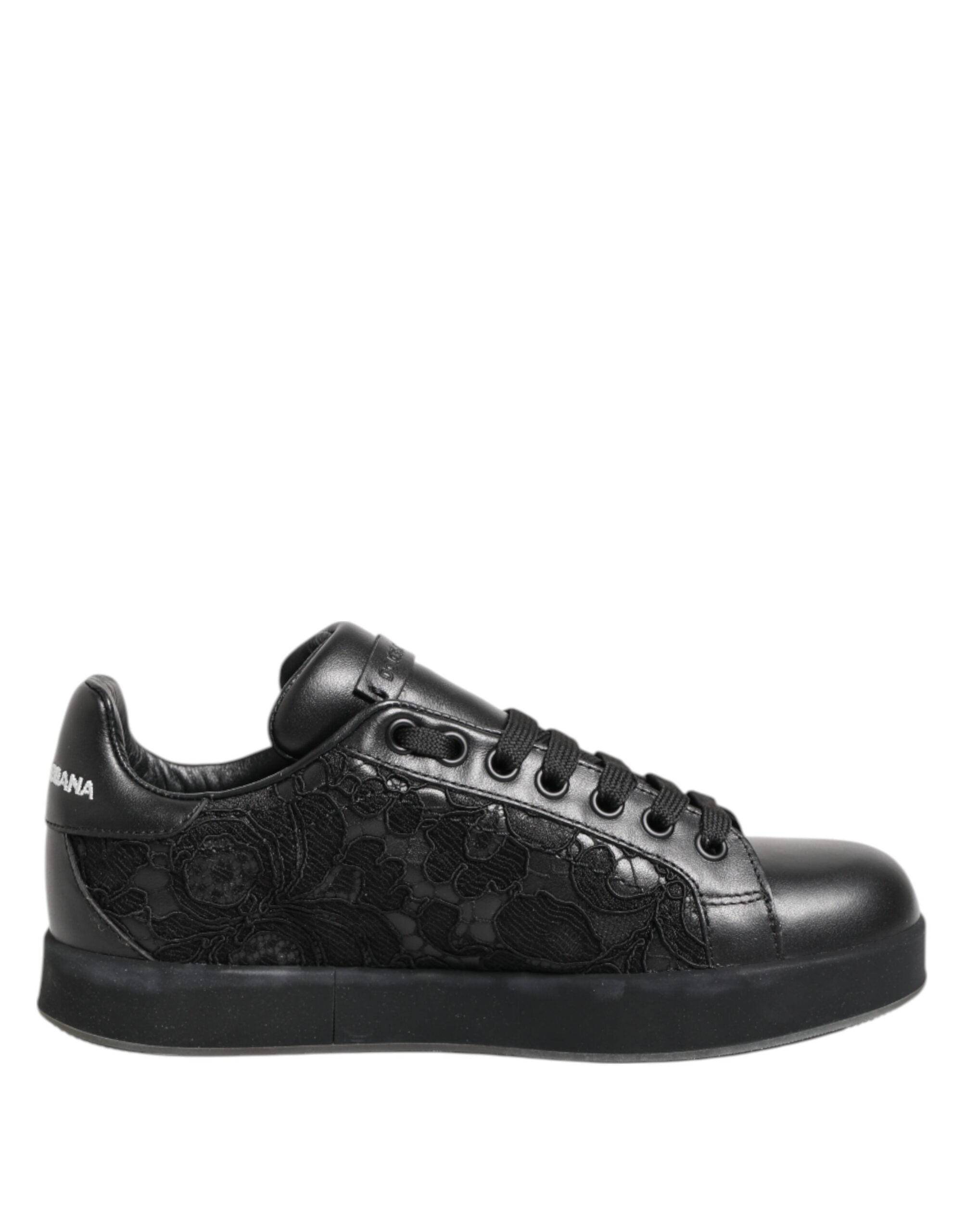 Dolce & Gabbana Black Floral Lace Low Top Sneakers Women's Shoes