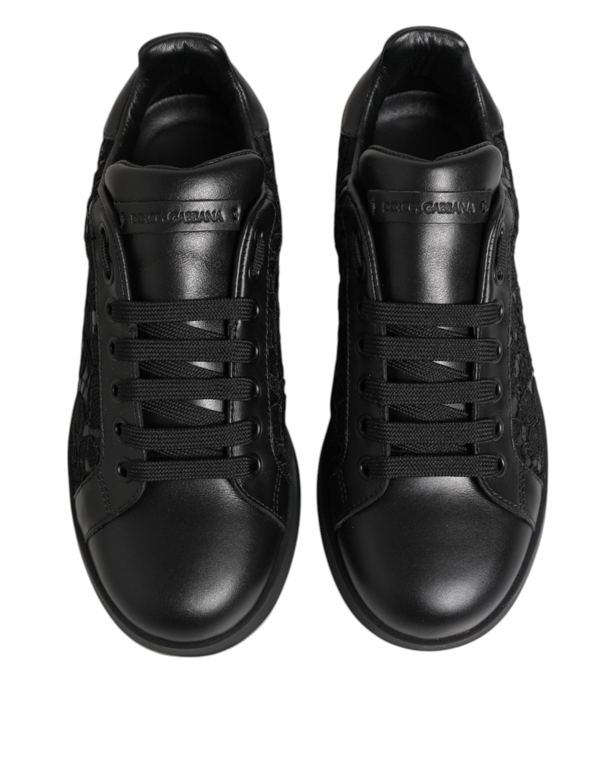 Dolce & Gabbana Black Floral Lace Low Top Sneakers Women's Shoes