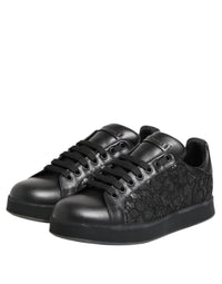 Dolce & Gabbana Black Floral Lace Low Top Sneakers Women's Shoes