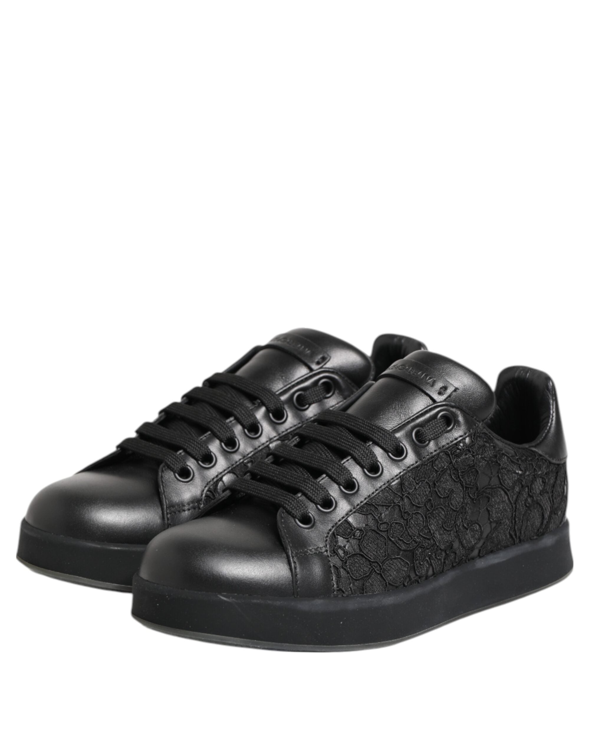 Dolce & Gabbana Black Floral Lace Low Top Sneakers Women's Shoes