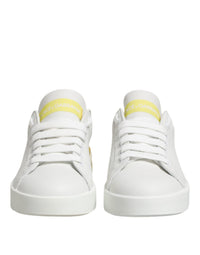 Dolce & Gabbana White Yellow Leather Low Top Sneakers Women's Shoes