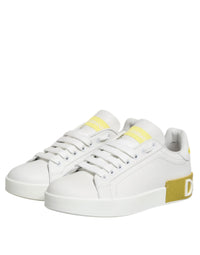 Dolce & Gabbana White Yellow Leather Low Top Sneakers Women's Shoes