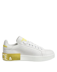 Dolce & Gabbana White Yellow Leather Low Top Sneakers Women's Shoes