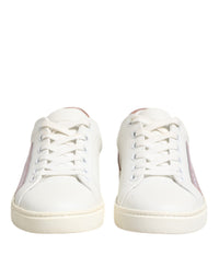 Dolce & Gabbana White Pink Leather Low Top Sneakers Women's Shoes