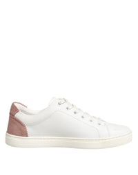 Dolce & Gabbana White Pink Leather Low Top Sneakers Women's Shoes