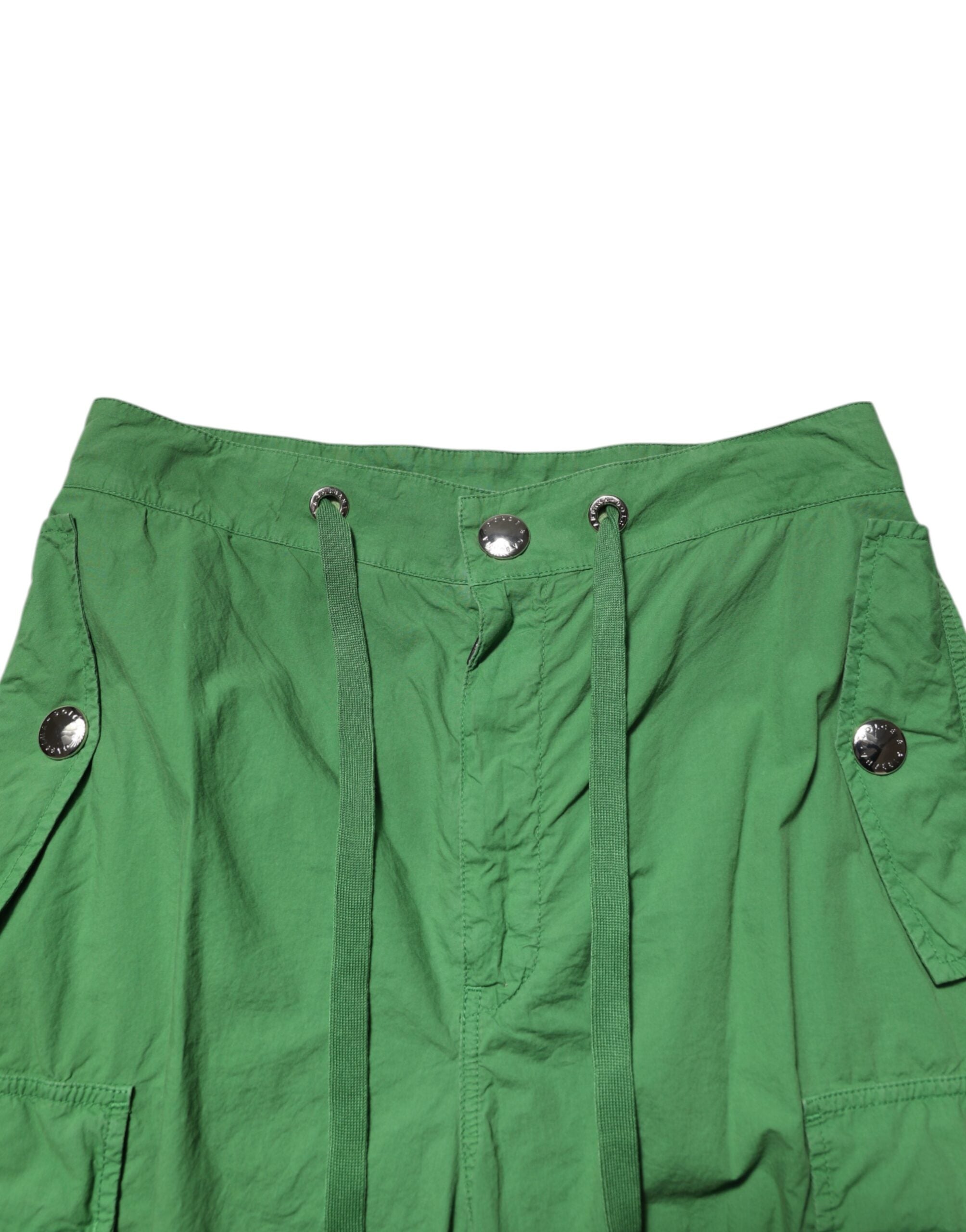 Dolce & Gabbana Green Cotton High Waist Cargo Trouser Women's Pants