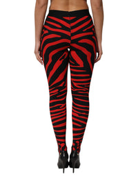 Dolce & Gabbana Black Red Nylon Logo Waisted Leggings Women's Pants