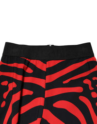 Dolce & Gabbana Black Red Nylon Logo Waisted Leggings Women's Pants