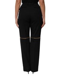 Dolce & Gabbana Black Zip Detailed Wool Straight Leg Women's Pants