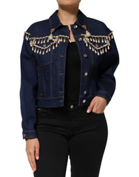 Dolce & Gabbana Dolce & Gabbana Blue Cotton Denim Crystal Embellished Women's Jacket