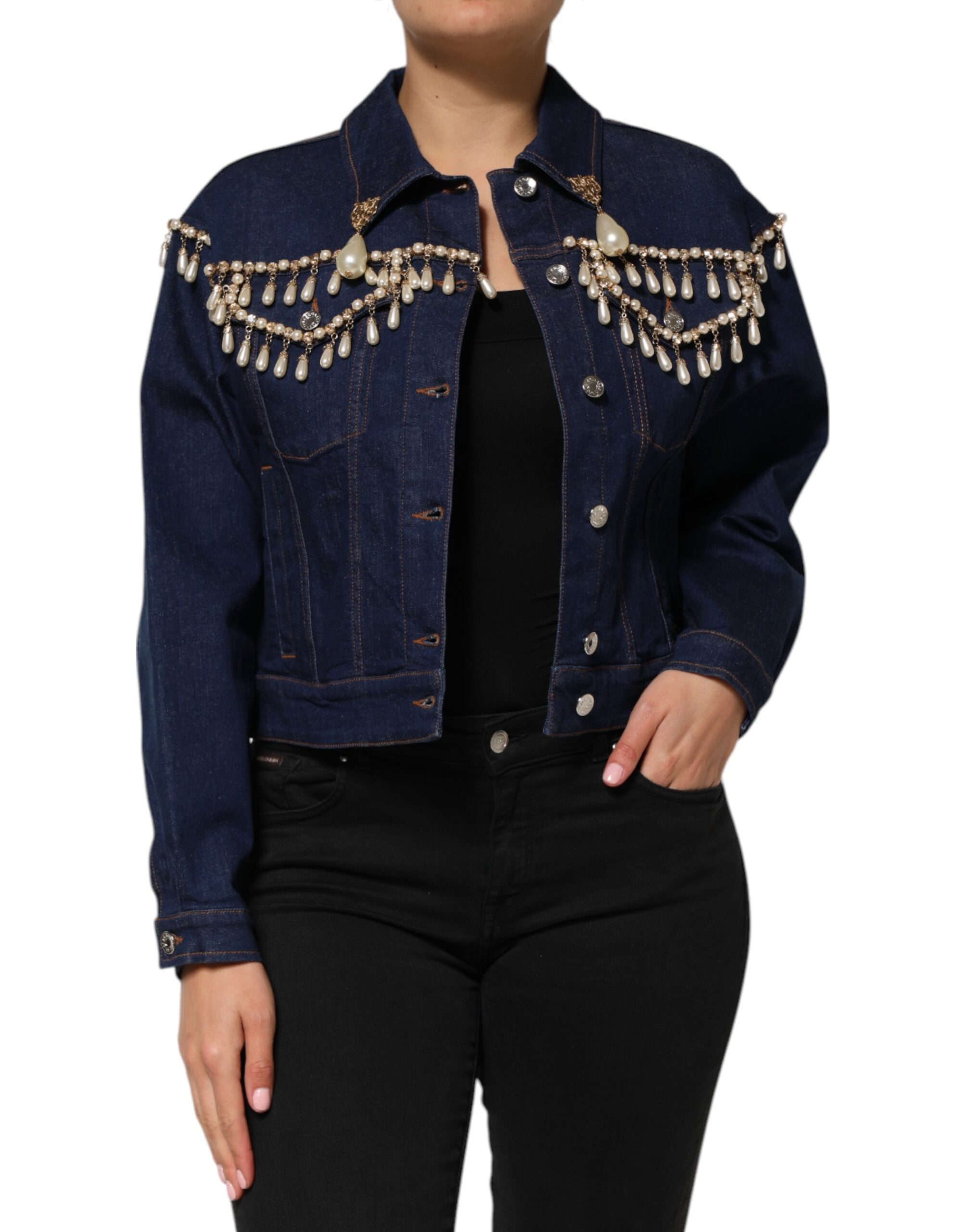 Dolce & Gabbana Dolce & Gabbana Blue Cotton Denim Crystal Embellished Women's Jacket