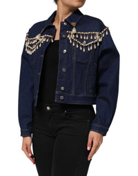 Dolce & Gabbana Dolce & Gabbana Blue Cotton Denim Crystal Embellished Women's Jacket