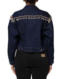 Dolce & Gabbana Dolce & Gabbana Blue Cotton Denim Crystal Embellished Women's Jacket