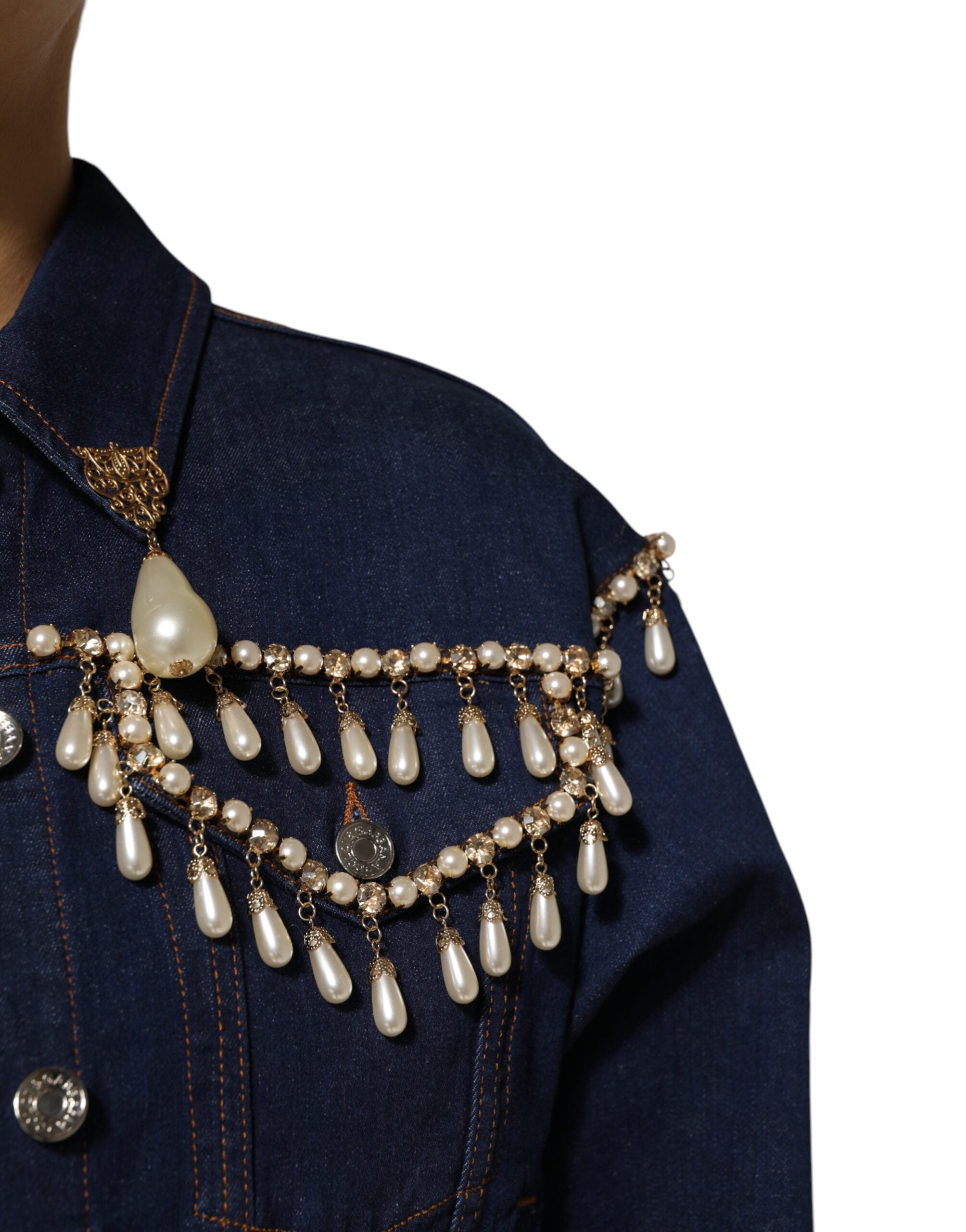 Dolce & Gabbana Dolce & Gabbana Blue Cotton Denim Crystal Embellished Women's Jacket