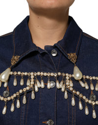 Dolce & Gabbana Dolce & Gabbana Blue Cotton Denim Crystal Embellished Women's Jacket