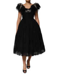 Dolce & Gabbana Dolce & Gabbana Black Crystal Embellished Midi A-line Women's Dress