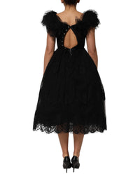 Dolce & Gabbana Dolce & Gabbana Black Crystal Embellished Midi A-line Women's Dress