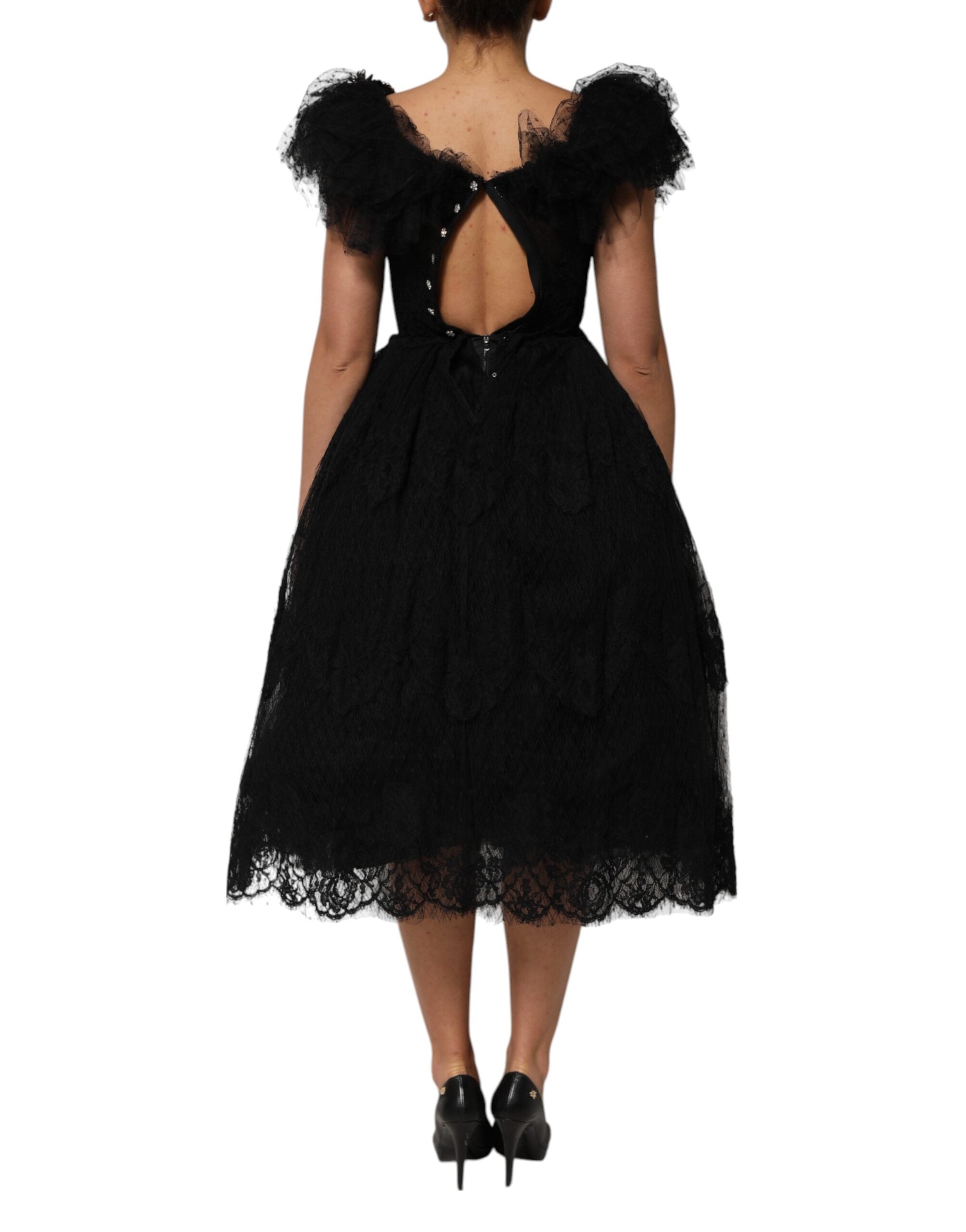 Dolce & Gabbana Dolce & Gabbana Black Crystal Embellished Midi A-line Women's Dress