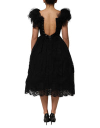 Dolce & Gabbana Dolce & Gabbana Black Crystal Embellished Midi A-line Women's Dress