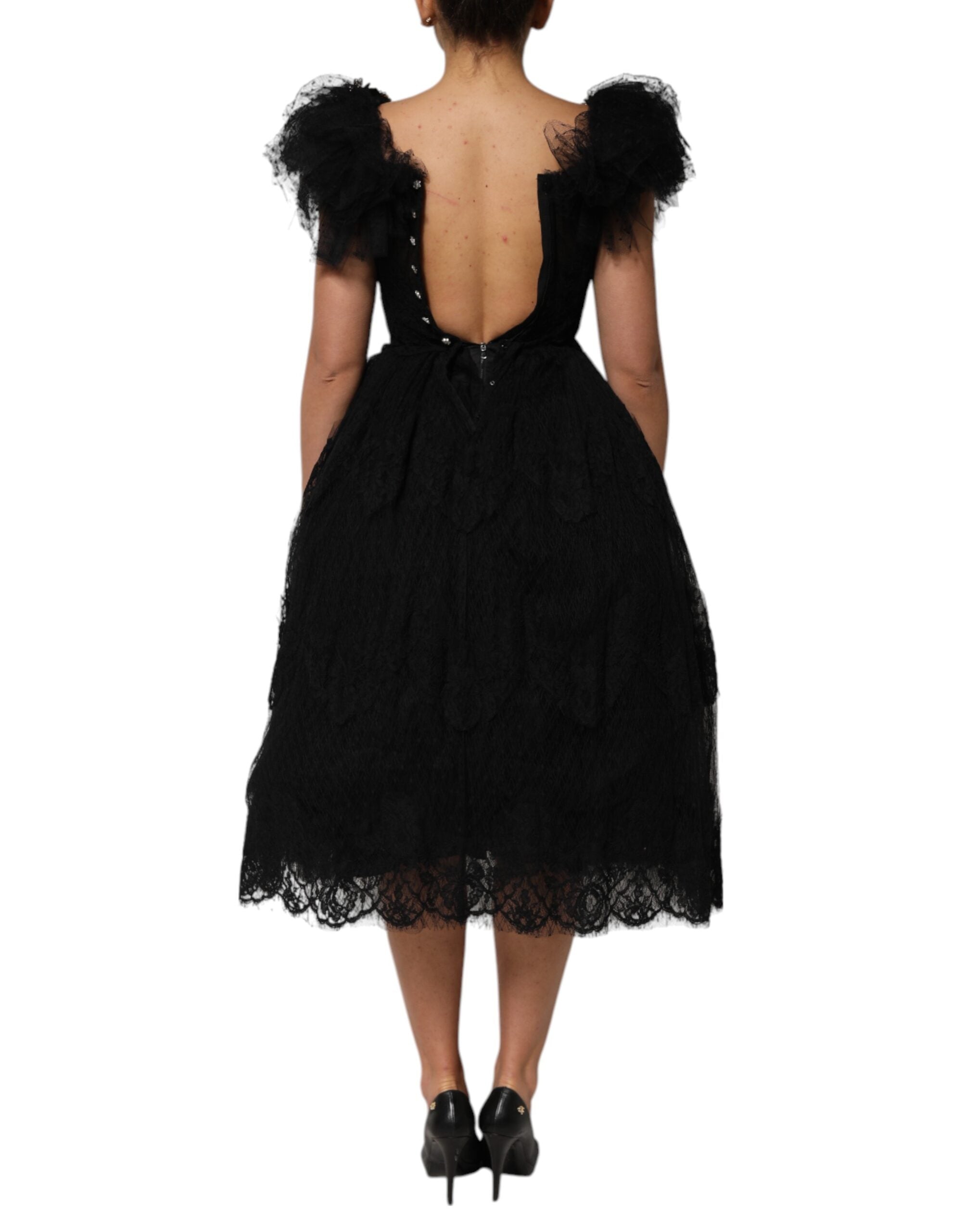 Dolce & Gabbana Dolce & Gabbana Black Crystal Embellished Midi A-line Women's Dress