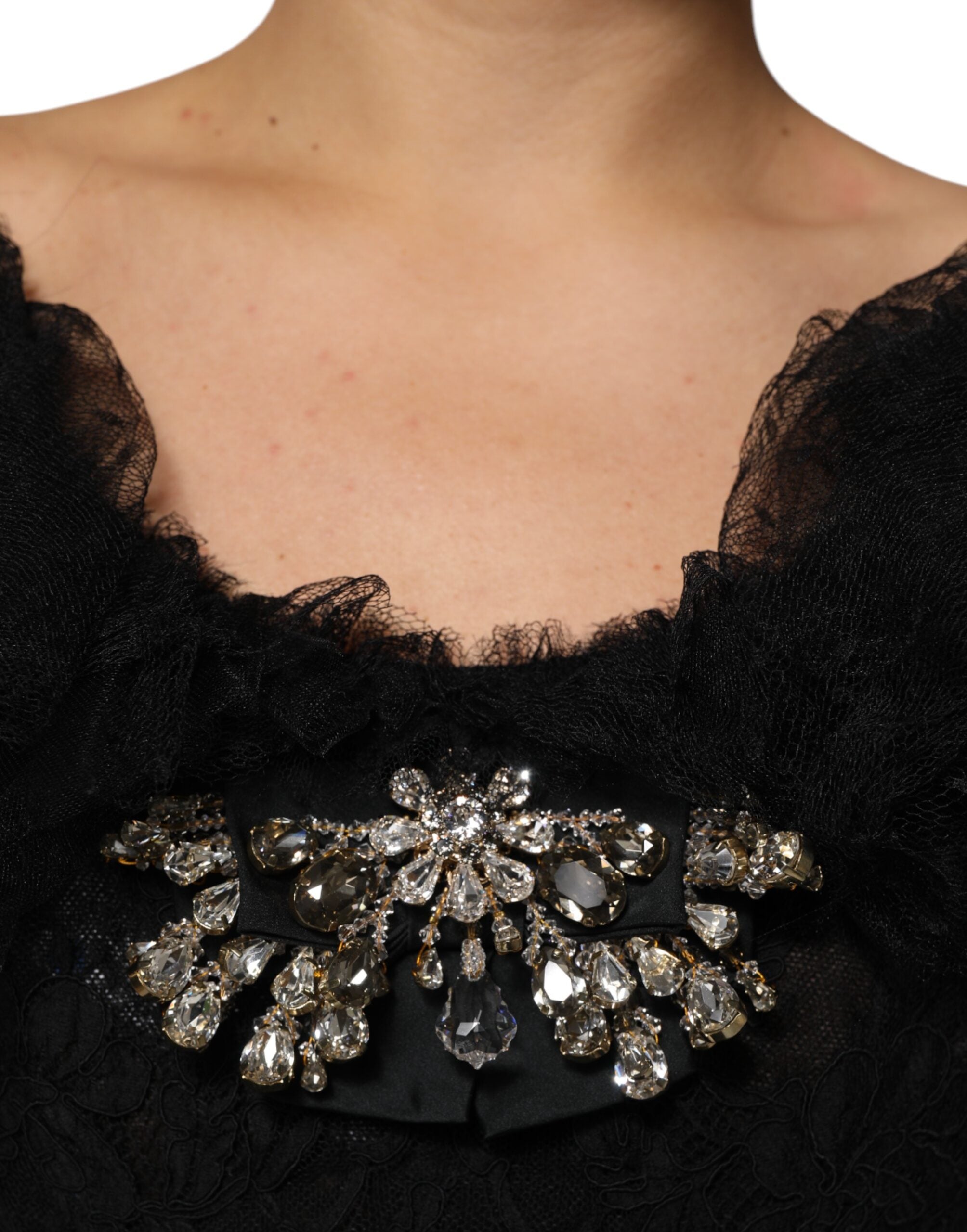 Dolce & Gabbana Dolce & Gabbana Black Crystal Embellished Midi A-line Women's Dress
