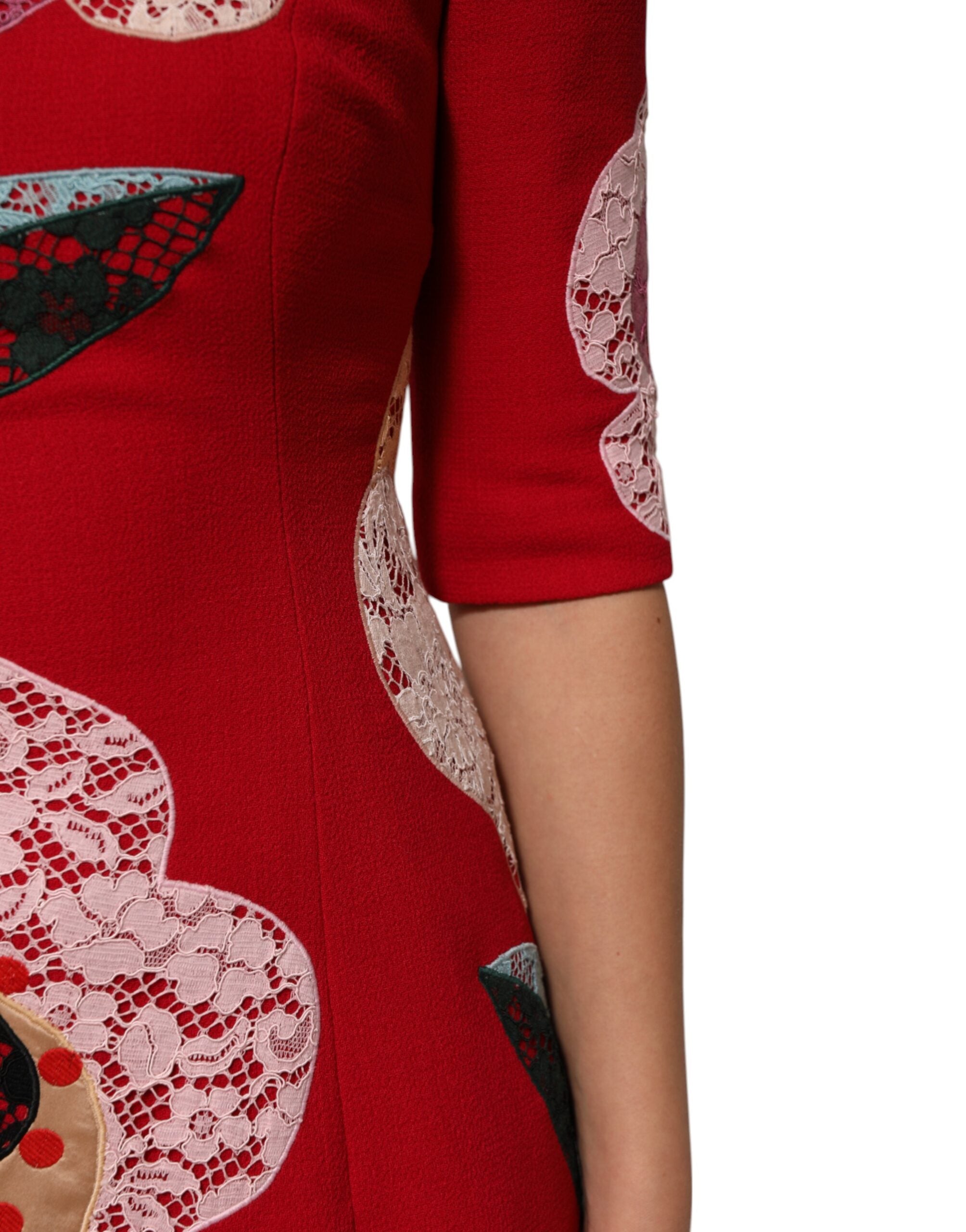 Dolce & Gabbana Red Lace Floral Applique A-line Mini Women's Dress