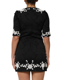 Dolce & Gabbana Black Lace Trim Short Sleeves A-line Women's Dress