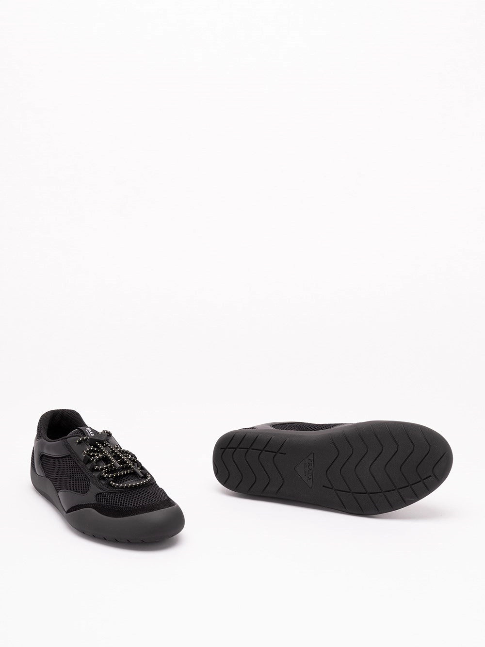 Prada Prada Men Speedrock Leather And Mesh Fabric Sneakers