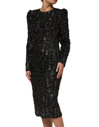 Dolce & Gabbana Black Sequin Bouclé Tweed Sheath Women's Dress