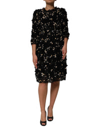 Dolce & Gabbana Black Viscose Pearl Embellishment Shift Women's Dress