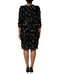 Dolce & Gabbana Black Viscose Pearl Embellishment Shift Women's Dress