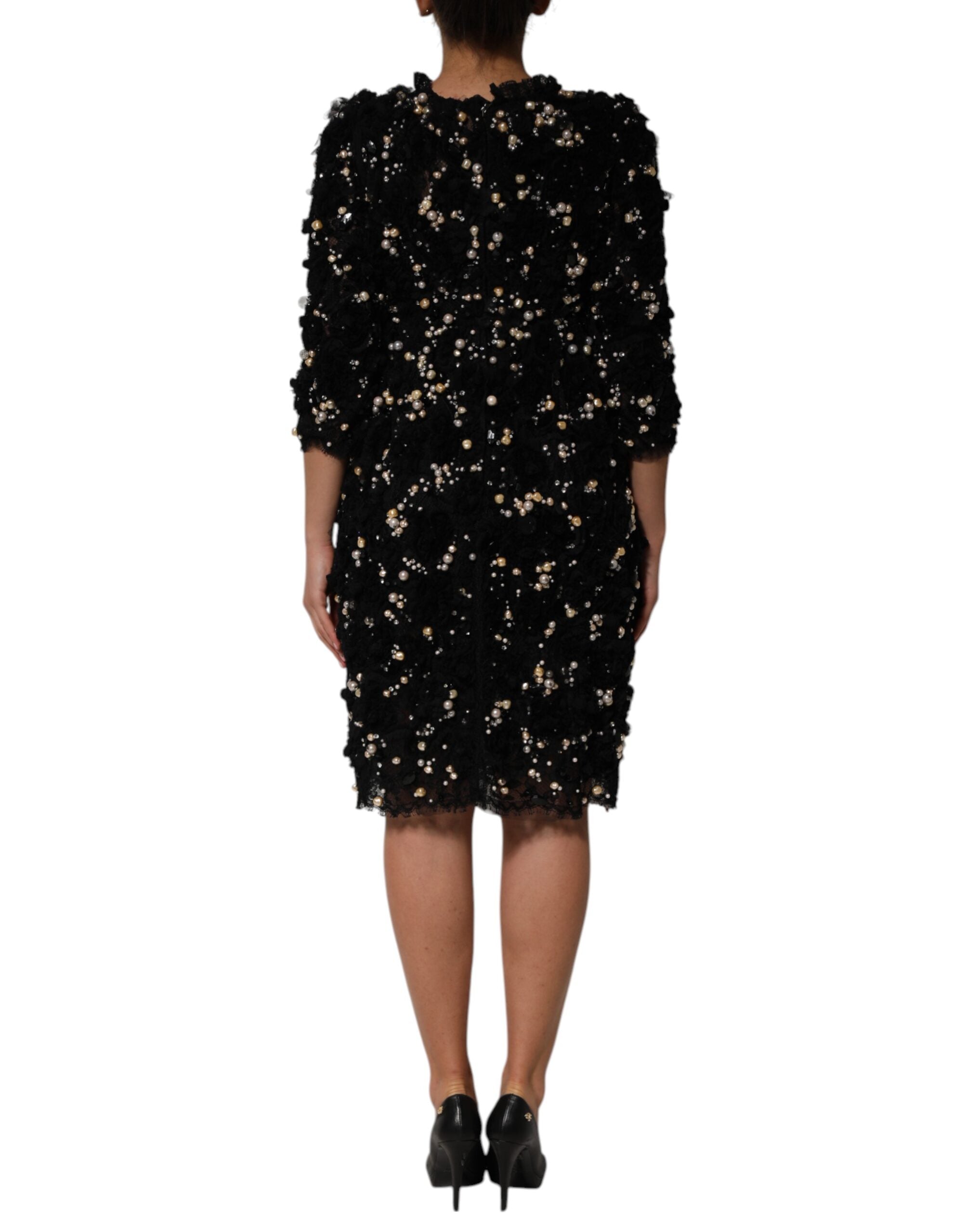 Dolce & Gabbana Black Viscose Pearl Embellishment Shift Women's Dress