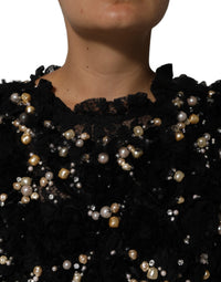 Dolce & Gabbana Black Viscose Pearl Embellishment Shift Women's Dress