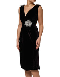 Dolce & Gabbana Black Velvet Flower Embellishment Aline Women's Dress