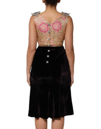 Dolce & Gabbana Black Velvet Flower Embellishment Aline Women's Dress