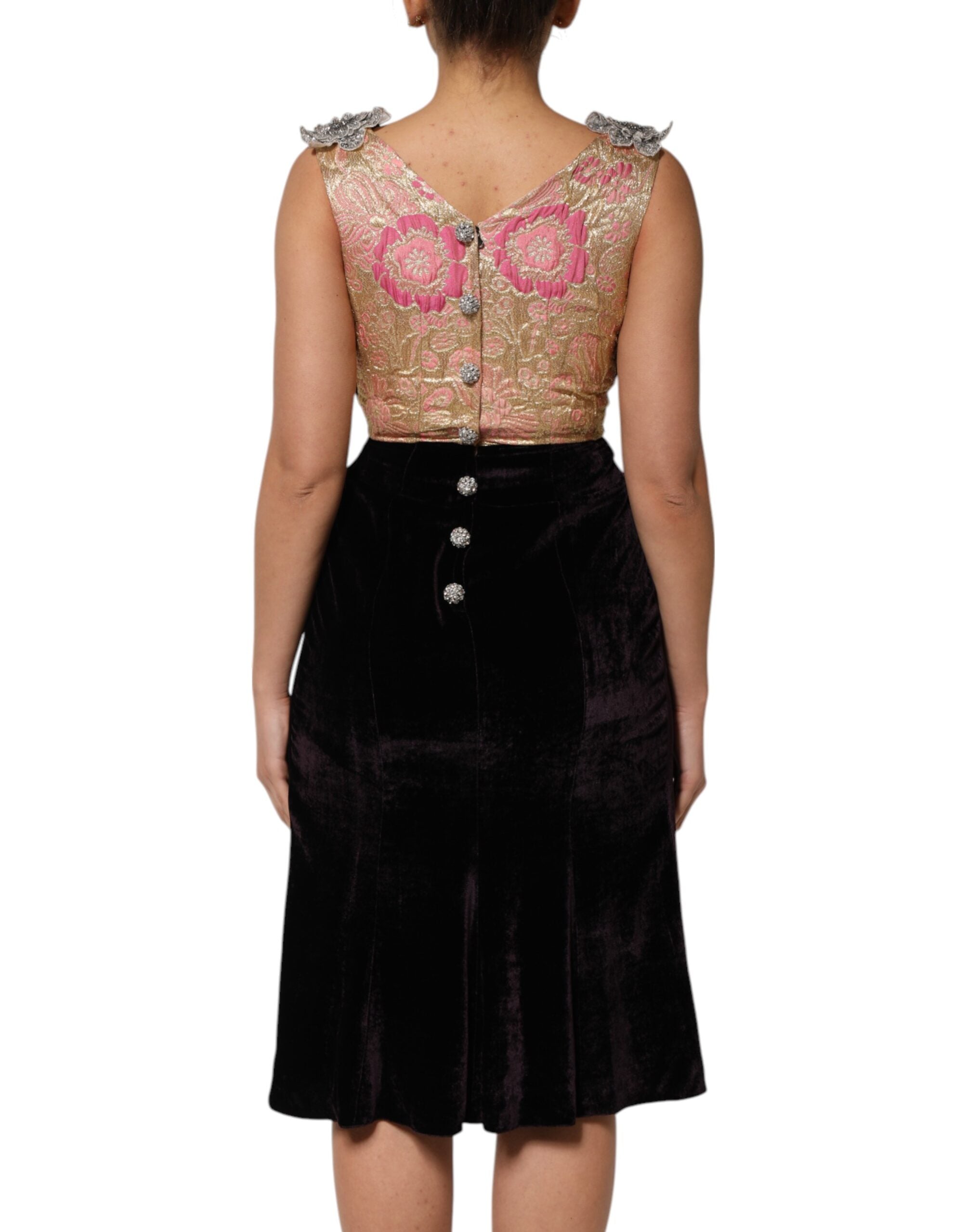 Dolce & Gabbana Black Velvet Flower Embellishment Aline Women's Dress