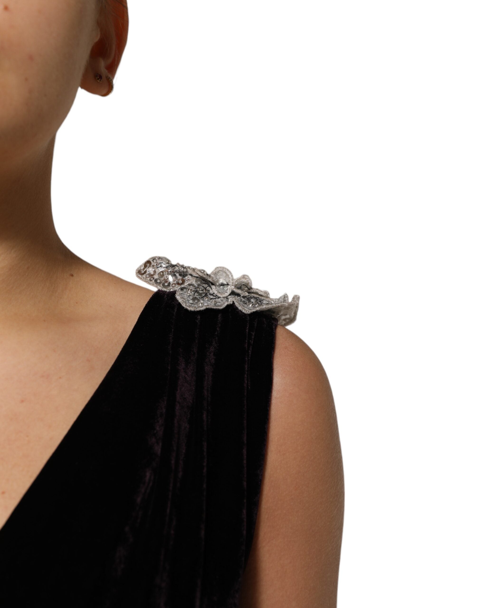 Dolce & Gabbana Black Velvet Flower Embellishment Aline Women's Dress