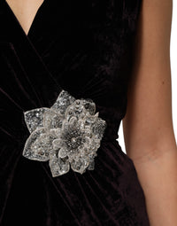 Dolce & Gabbana Black Velvet Flower Embellishment Aline Women's Dress
