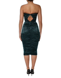 Dolce & Gabbana Green Silk Satin Fitted Strapless Women's Dress