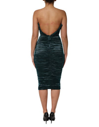 Dolce & Gabbana Green Silk Satin Fitted Strapless Women's Dress