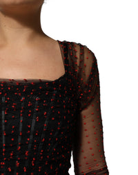 Dolce & Gabbana Black Lace Trim Long Sleeve Sheath Mini Women's Dress