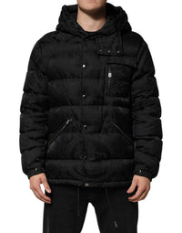 Dolce & Gabbana Black Jacquard Quilted Puffer Hooded Men's Jacket