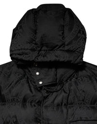 Dolce & Gabbana Black Jacquard Quilted Puffer Hooded Men's Jacket