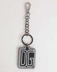 Dolce & Gabbana Black White DG Rubber Logo Silver Men Keychain Men's Keyring