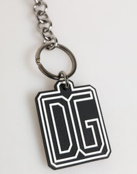 Dolce & Gabbana Black White DG Rubber Logo Silver Men Keychain Men's Keyring