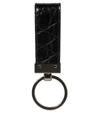 Dolce & Gabbana Dolce & Gabbana Black Leather Logo Metal Ring Keychain Holder Men Men's Keyring