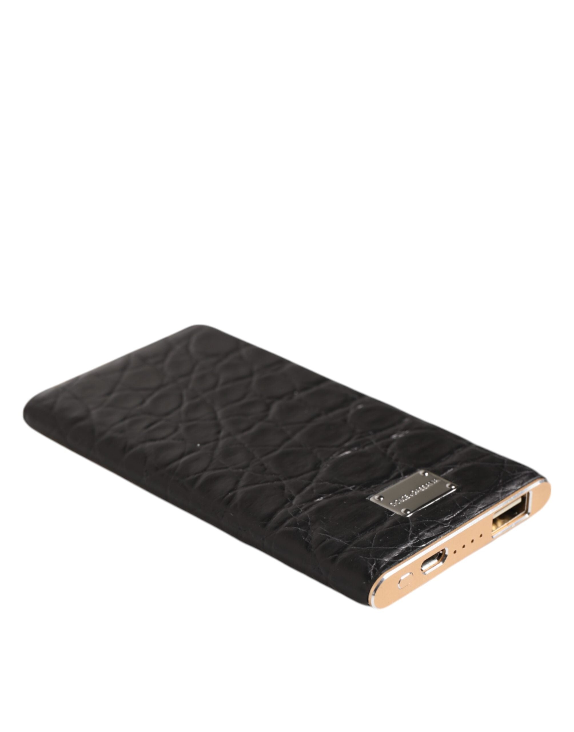 Dolce & Gabbana Dolce & Gabbana Black Leather Exotic Skin 3000mAh Power Bank Charger Men's USB